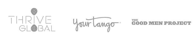 Thrive Global logo, Your Tango logo, The Good Men Project logo