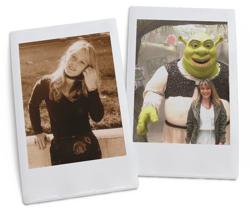 Polaroids of Dina at the Shrek Premier and as a kid